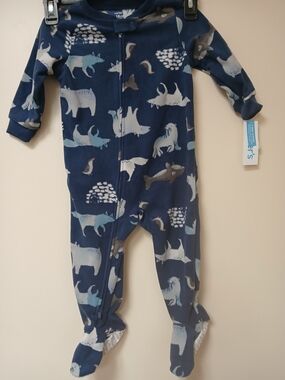 Carter's Navy Blue Animal Print Fleece Footed One-Piece